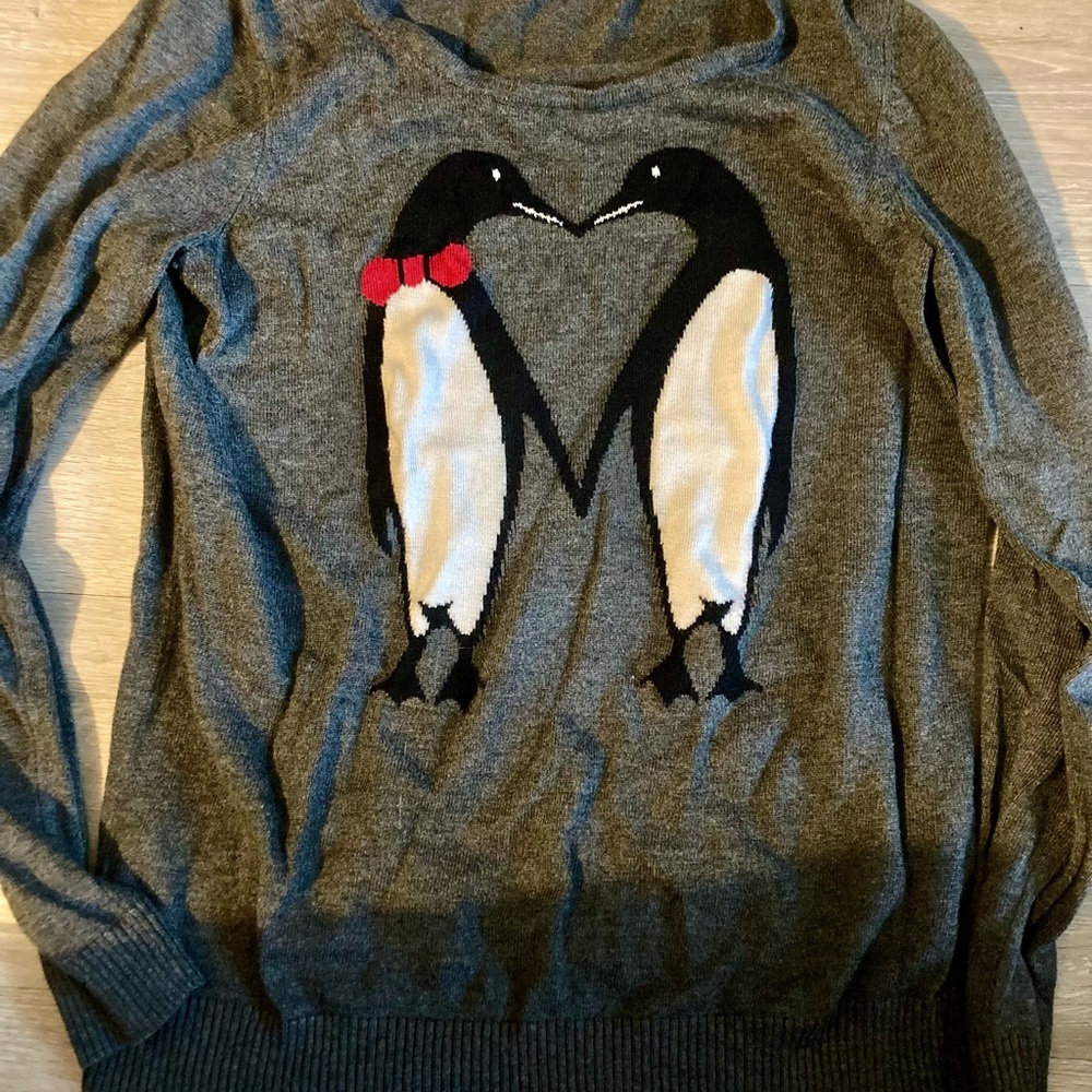 Ricki's Charcoal Sweater with Penguin Motif